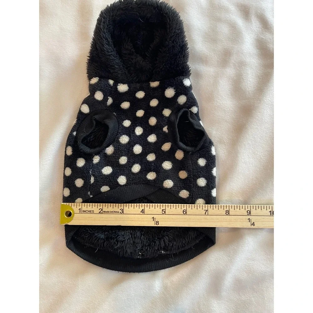 Polka Dot Fleece Pet Hoodie Black White Red Heart Small Dog Cat Sweater